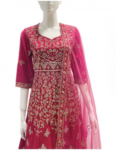 Anarkali velvet rose fushia  - 3