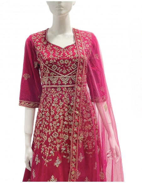 Anarkali velvet rose fushia  - 3