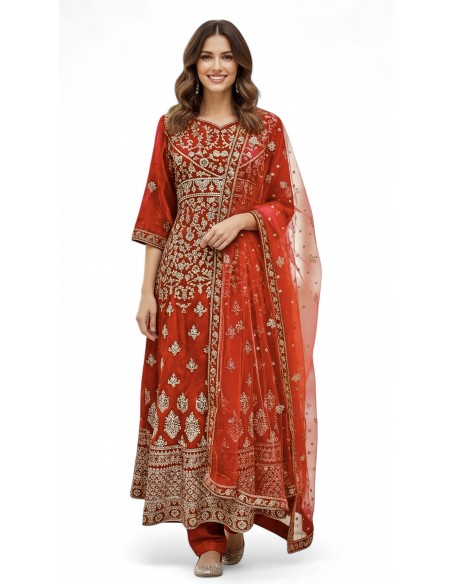 Anarkali velvet rouge royal  - 1