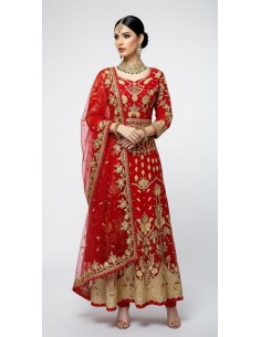 Robe de Mariage Indienne Brodée - Élégance et Raffinement Rouge  - 1
