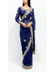 Sari indien strass bleu...