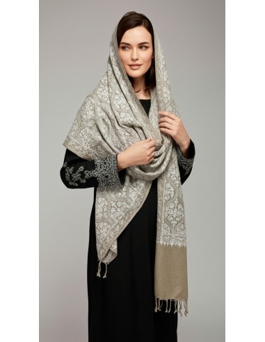 Pashmina Indien Brodé Echarpe Haute Gamme Beige  - 2