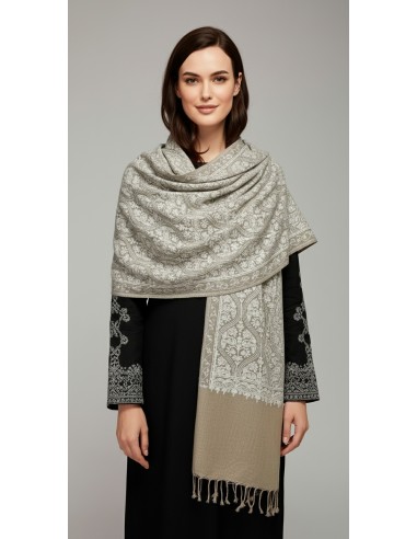 Pashmina Indien Brodé Echarpe Haute Gamme Beige  - 1