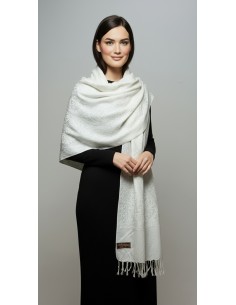 Pashmina Indien Brodé Echarpe Haute Gamme Blanc  - 1