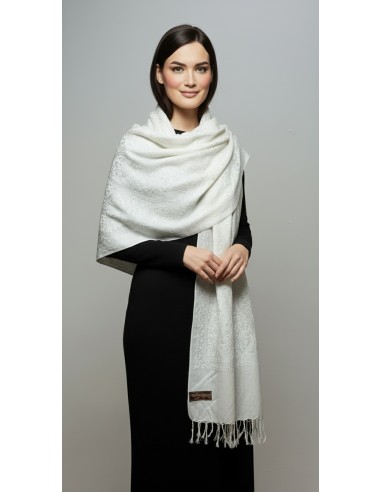Pashmina Indien Brodé Echarpe Haute Gamme Blanc  - 1
