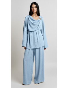 Ensemble drapé sari mastour  bleu ciel  - 1