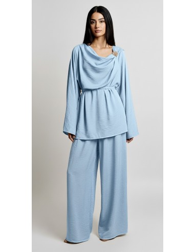 Ensemble drapé sari mastour  bleu ciel  - 1