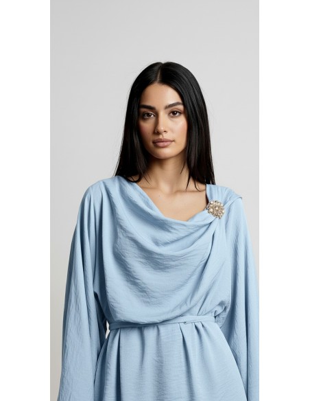 Ensemble drapé sari mastour  bleu ciel  - 2