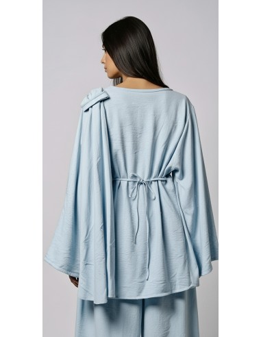 Ensemble drapé sari mastour  bleu ciel  - 3