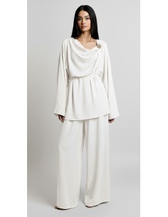 Ensemble drapé sari mastour blanc  - 1