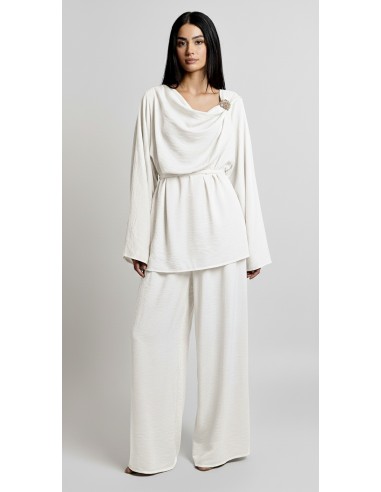 Ensemble drapé sari mastour blanc  - 1