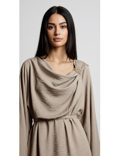 Ensemble drapé sari mastour beige taupe  - 1 2