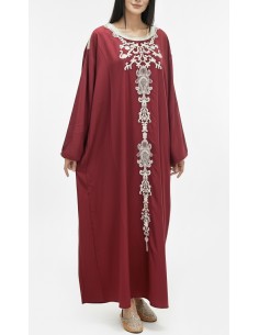 caftan gandoura manches longues brodé rouge  - 1