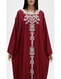 caftan gandoura manches longues brodé rouge  - 1 2