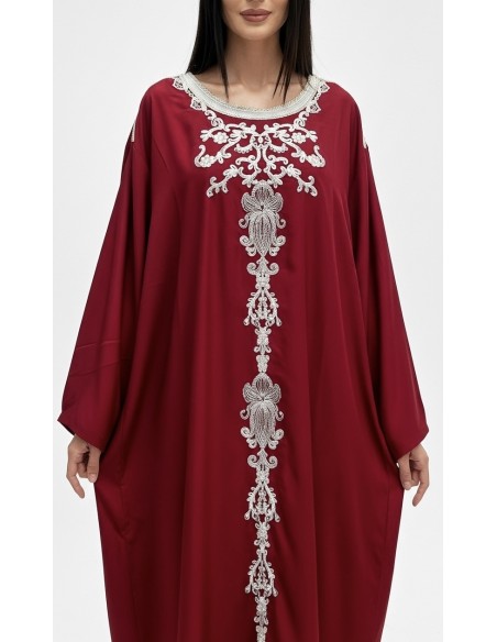 caftan gandoura manches longues brodé rouge  - 2