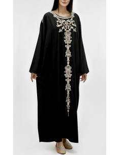 caftan gandoura manches longues brodé noir  - 1