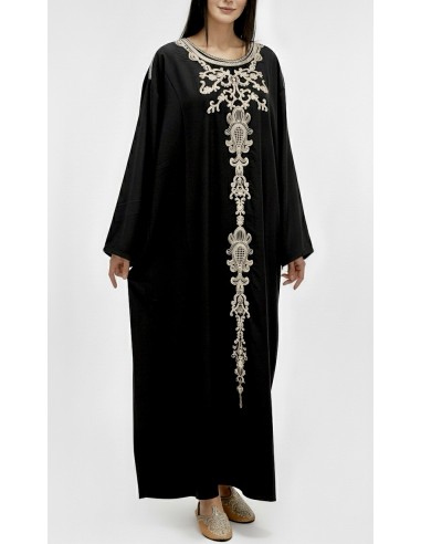 caftan gandoura manches longues brodé noir  - 1