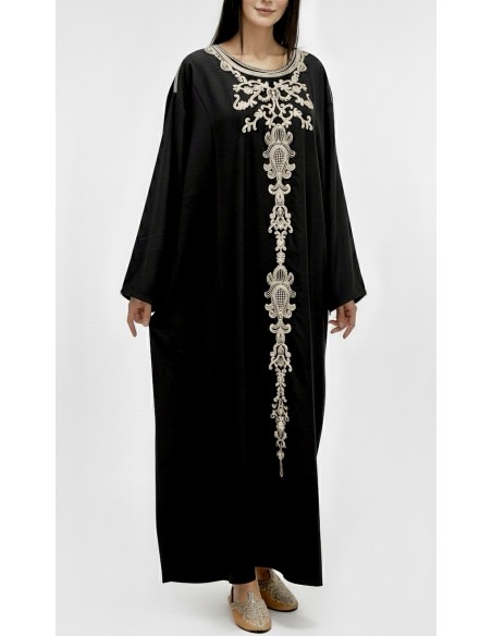 caftan gandoura manches longues brodé noir  - 1