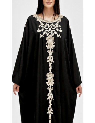 caftan gandoura manches longues brodé noir  - 2