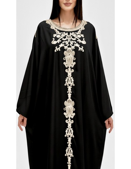 caftan gandoura manches longues brodé noir  - 2