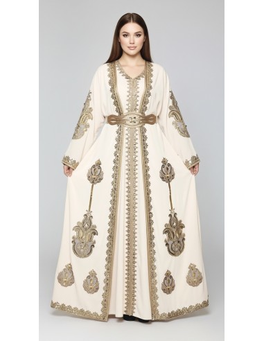 Caftan Grande Taille Femme – Modèle Takchita 2 pieces - Petit Prix Beige  - 1