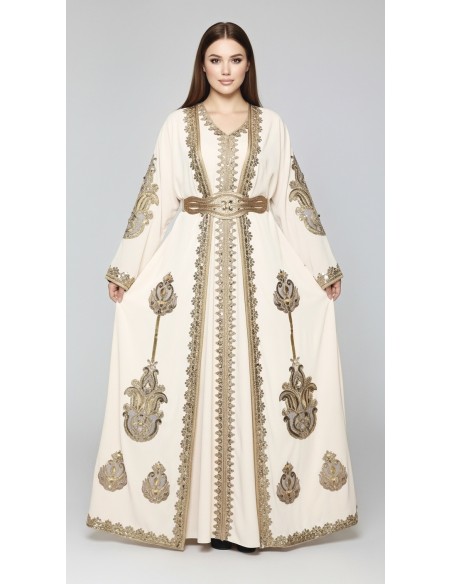 Caftan Grande Taille Femme – Modèle Takchita 2 pieces - Petit Prix Beige  - 1