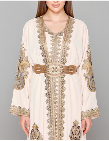Caftan Grande Taille Femme – Modèle Takchita 2 pieces - Petit Prix Beige  - 2