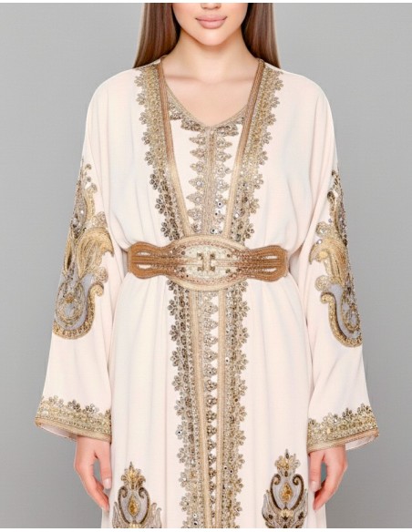 Caftan Grande Taille Femme – Modèle Takchita 2 pieces - Petit Prix Beige  - 2