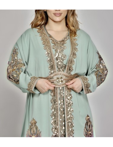 Caftan Grande Taille Femme – Modèle Takchita 2 pieces - Petit Prix Vert d eau  - 2