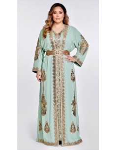 Caftan Grande Taille Femme – Modèle Takchita 2 pieces - Petit Prix Vert d eau  - 1