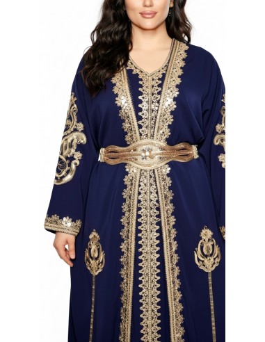 Caftan Grande Taille Femme – Modèle Takchita 2 pieces - Petit Prix bleu marine  - 2
