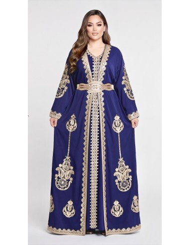 Caftan Grande Taille Femme – Modèle Takchita 2 pieces - Petit Prix bleu marine  - 1