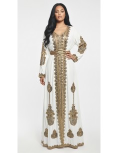 Caftan Grande Taille Femme – Modèle Takchita 2 pieces - Petit Prix Blanc  - 1