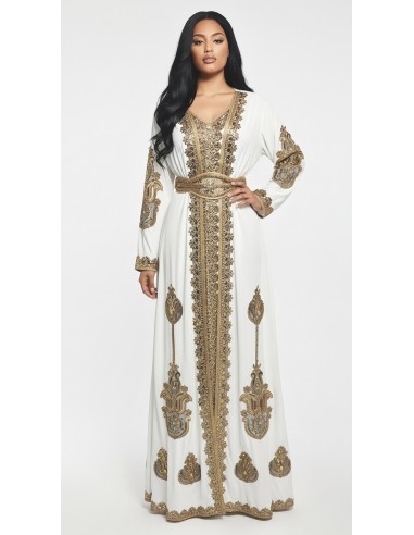 Caftan Grande Taille Femme – Modèle Takchita 2 pieces - Petit Prix Blanc  - 1