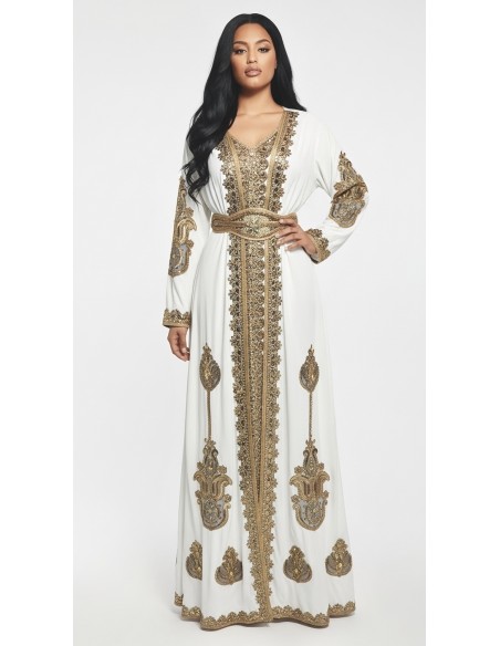 Caftan Grande Taille Femme – Modèle Takchita 2 pieces - Petit Prix Blanc  - 1