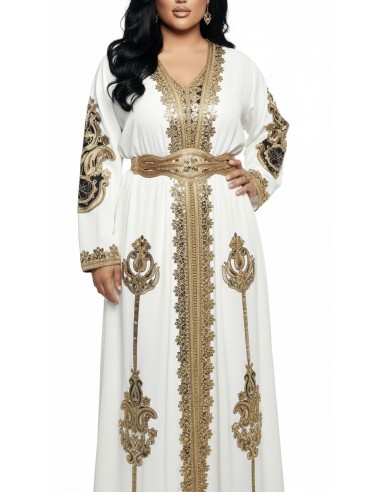 Caftan Grande Taille Femme – Modèle Takchita 2 pieces - Petit Prix Blanc  - 2