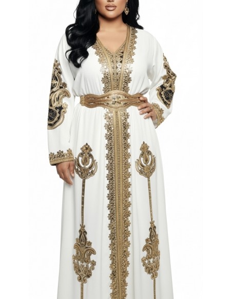 Caftan Grande Taille Femme – Modèle Takchita 2 pieces - Petit Prix Blanc  - 2