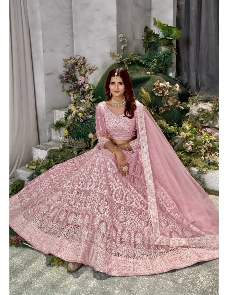 Lehenga choli sari Varni Rose poudre  - 5