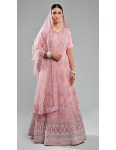 Lehenga choli sari Varni Rose poudre  - 1