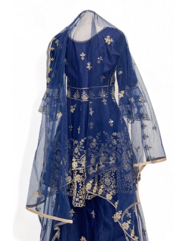 Lehenga choli Sari Bleu et doré  - 5
