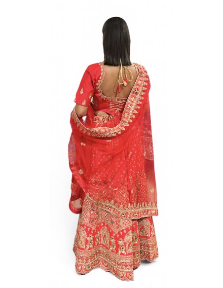 Lehenga choli Sari Aisha rouge et or  - 5