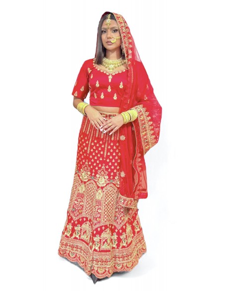 Lehenga choli Sari Aisha rouge et or  - 3