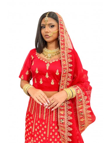 Lehenga choli Sari Aisha rouge et or  - 4