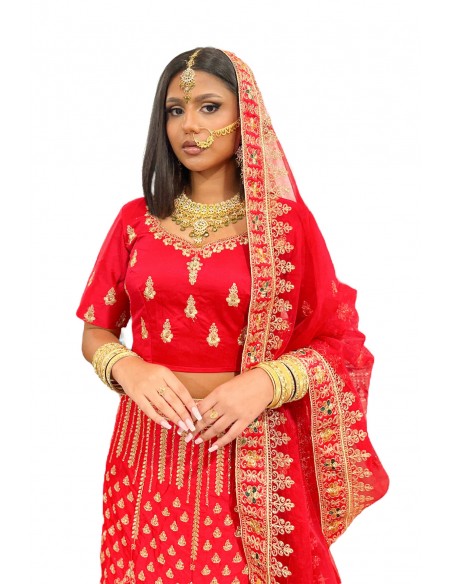 Lehenga choli Sari Aisha rouge et or  - 4