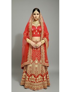 Lehenga choli Sari Aisha rouge et or  - 1