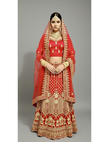 Lehenga choli Sari Aisha rouge et or  - 1