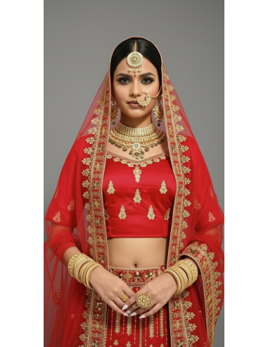 Lehenga choli Sari Aisha rouge et or  - 2