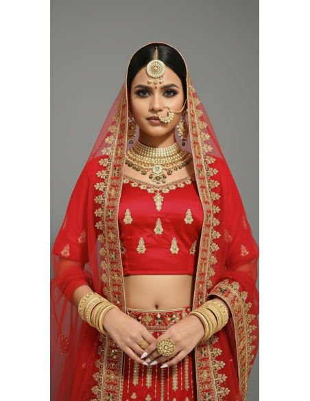 Lehenga choli Sari Aisha rouge et or  - 2