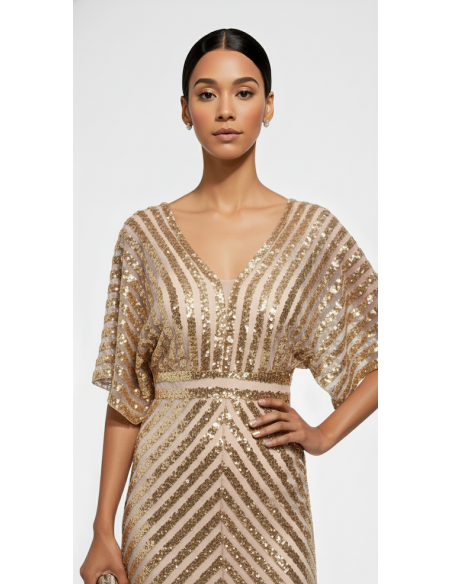 Robe de Soirée cocktail Strass Dore NV25  - 2