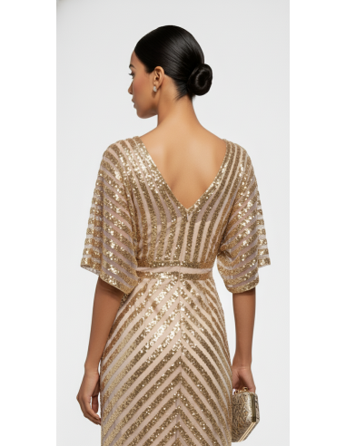 Robe de Soirée cocktail Strass Dore NV25  - 3
